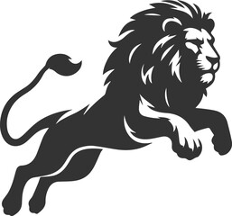 Silhouette of a lion mid pounce and ready to attack