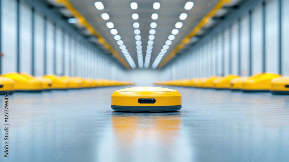 Poster rows of robots working in sync in a warehouse, picking and packing orders with speed and precision.
