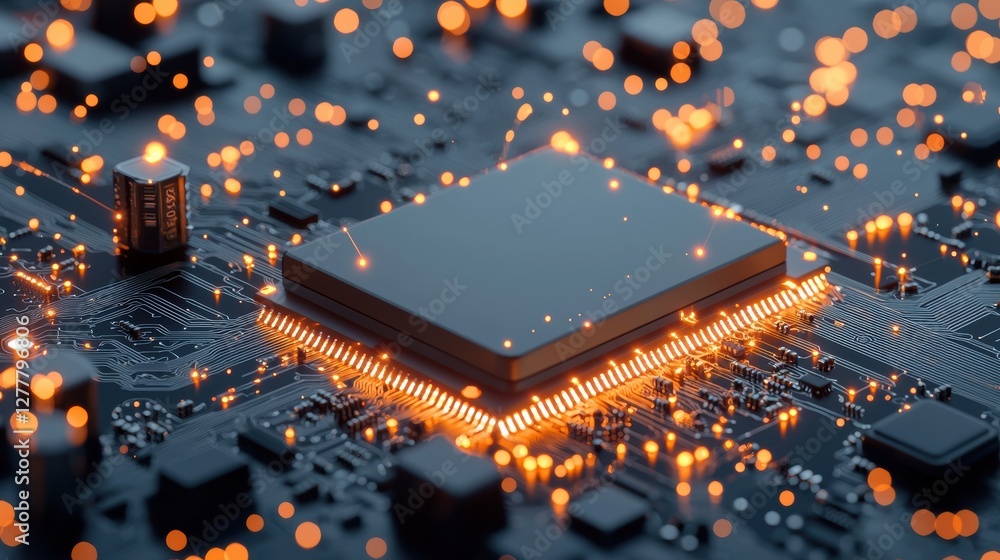 Poster a close up shot of a hard drive with glowing circuits, symbolizing the storage and processing power 
