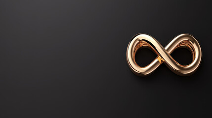 shiny gold infinity symbol on dark background, representing eternity and continuity