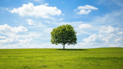 Obraz premium A lone tree in the middle of an open grassy plain.