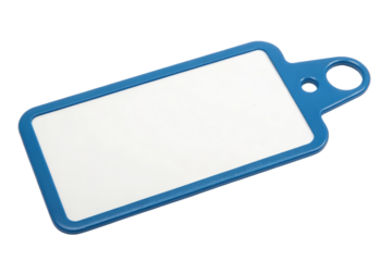 Blue blank plastic label tag isolated with transparent background