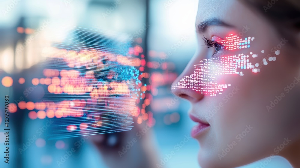 Poster a person using a facial recognition payment system at a store, representing the integration of ai in