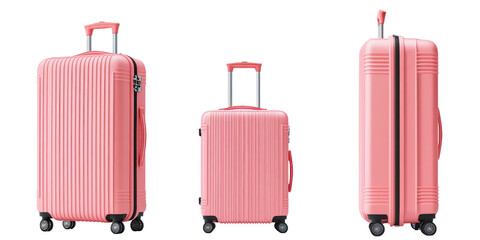 A pink suitcase shown from multiple angles on a white background.