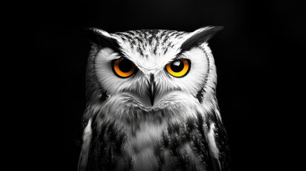 Obraz premium Majestic owl with striking orange eyes and detailed feathers, captivating presence