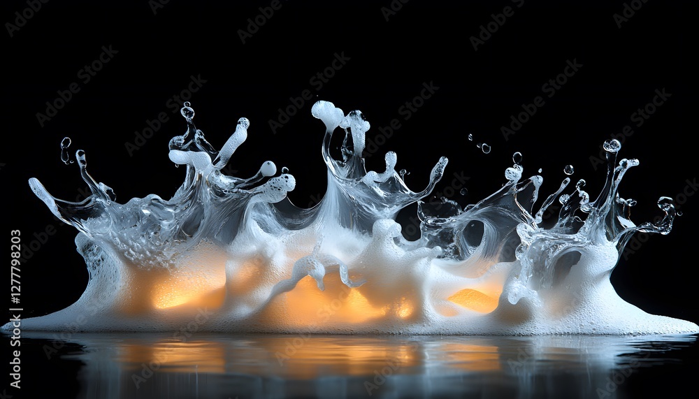 Poster dynamic liquid splash freezes a moment in time with luminescence