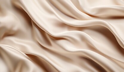 Obraz premium Beige silk fabric drapes, soft folds, studio shot, background blur, textile design