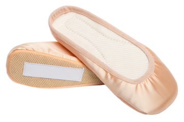 Pair of beige ballet slippers isolated with transparent background