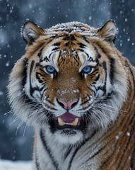 A Royal Bengal Tiger Looks Menacing in the Snow-Covered Forest. 