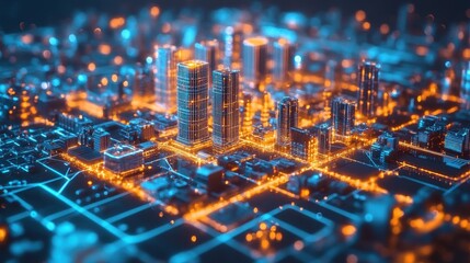 Futuristic Cityscape at Night with Neon Lights and Skyscrapers in an Urban Environment