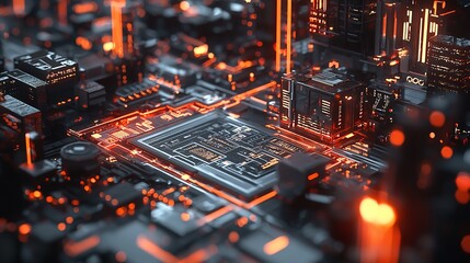 Obraz premium Glowing Blue Wi-Fi Symbol on Digital Circuit Board Background