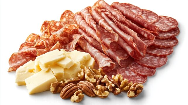A tempting charcuterie spread with classic salami, smoked ham, and thinly sliced meats paired with cheese and nuts