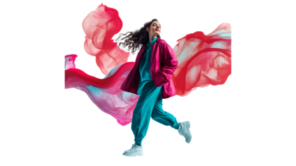 Model showcases vibrant fashion and bold colors