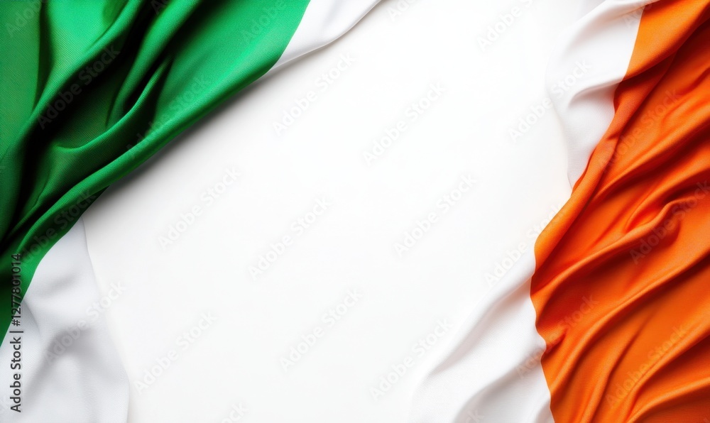 Poster a vibrant display of the irish flag with smooth fabric folds against a clean background