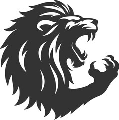 Fototapeta premium Silhouette of a lion roaring loudly with its claws extended