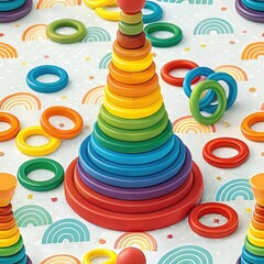 Obraz premium Colorful Stacking Toy Playtime Home Environment Educational Content Vibrant Atmosphere Close-Up View Creative Learning