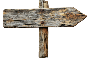 A weathered wooden signpost pointing in a specific direction.