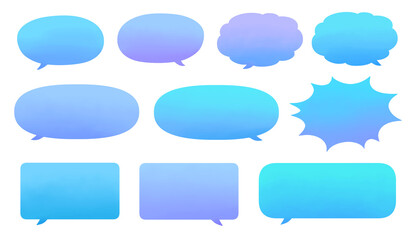 吹き出し　フレーム　枠　セット　素材　飾り　丸　四角　横長　トゲ　おしゃれ　ポップ　爽やか　シンプル　もこもこ　ふわふわ　あしらい　見出し　タイトル　会話　しゃべる　コメント　speech bubble,speech balloon,watercolor blue,set