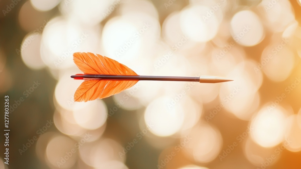Poster an arrow flying through the air towards a target, with its feathers fanned out and a sense of speed 