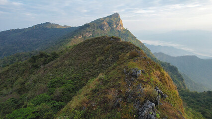 Naklejka premium Aerial landscape view of the mountain range by drone
