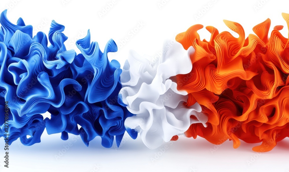 Poster abstract colorful wave pattern with blue, white, and orange hues creating dynamic movement