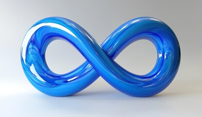 Fototapeta premium Blue infinity symbol, glossy, studio, background, loop concept