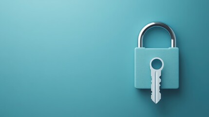 3D Graphic of a Digital Key Unlocking a Blue Lock on a Minimalistic Background