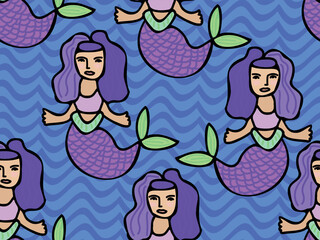 Mermaid. Seamless vector pattern for design and decoration 