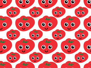 Funny cartoon tomato,  face, smiling,  happy, character. Seamless vector pattern for design and decoration. 