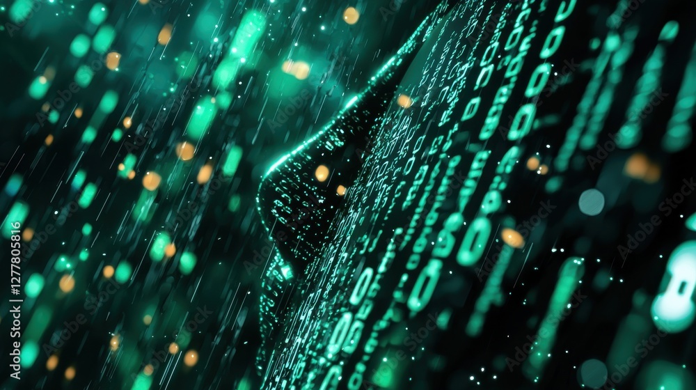 Poster futuristic binary data visualization glowing abstract background
