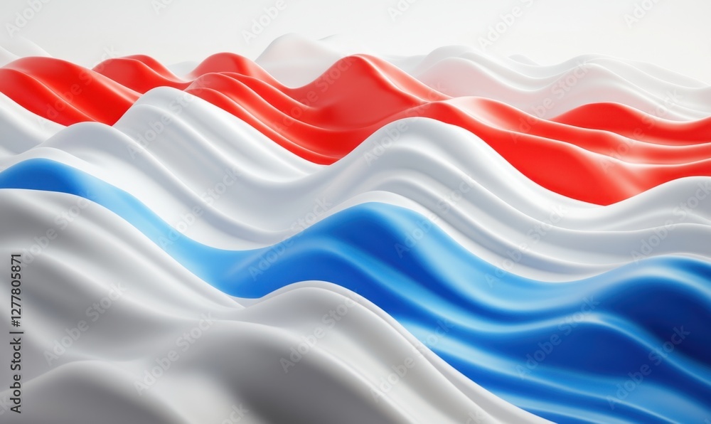 Poster abstract wavy patterns in red, white, and blue colors creating a dynamic visual effect