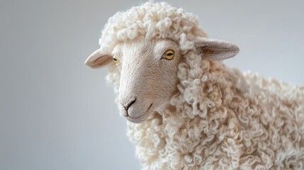Fluffy sheep portrait, studio shot, neutral background, farm animal