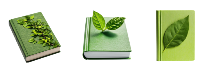 Green Books with Leaves Illustrating Nature and Eco-Friendly Themes 