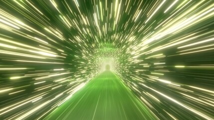 Obraz premium Green energy tunnel, light streaks, futuristic background, speed, website banner
