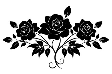 Elegant roses floral element silhouette on white background
