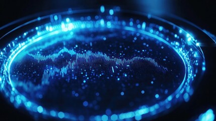 Futuristic data graph glowing, dark background. Stock photo for tech
