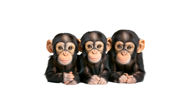 Three playful baby monkeys sitting together