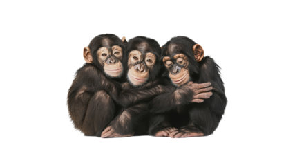 Three young chimps sitting in harmony