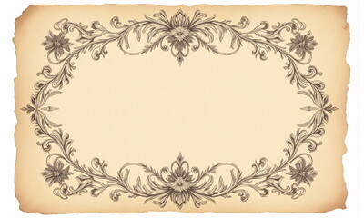 Vintage apothecary label with ornate botanical illustrations and mystical symbols