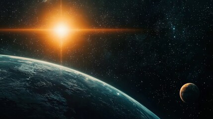 Obraz premium Stunning Cosmic Landscape with Planets and Bright Sunlight