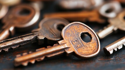 Rusty Vintage Keys Heap Metallic Abstract Grunge Background