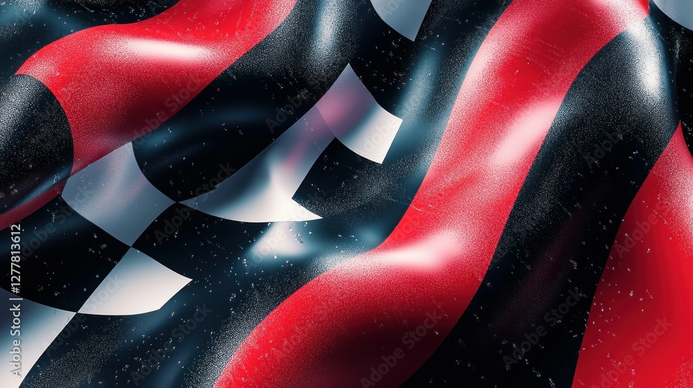 Poster abstract close-up of flowing fabric with black and red stripes creating dynamic movement