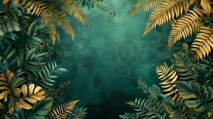 Lush Greenery with Golden Ferns