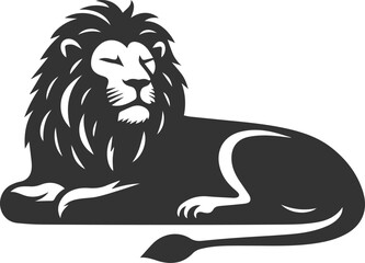 Silhouette of a lion lying down peacefully with closed eyes