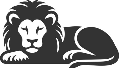 Silhouette of a lion lying down peacefully with closed eyes
