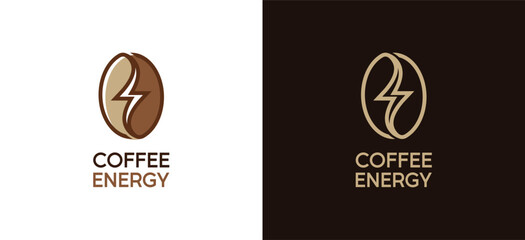 Coffee energy logo, vector illustration of coffee bean logo design with simple electricity icon symbol