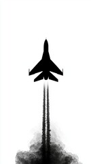 Fototapeta premium Silhouette of Fighter Jet Taking Off with Smoke Trails in Background
