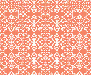 Floral pattern. Seamless vector background. Vintage wallpaper in the Baroque style. White and pink ornament for fabric, wallpaper, packaging. Ornate Damask flower illustration