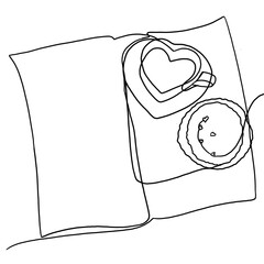 heart cup with candle on book, black and white sketch