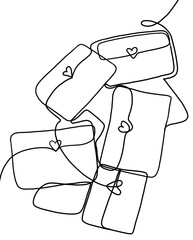some letters with heart in black and white sketch